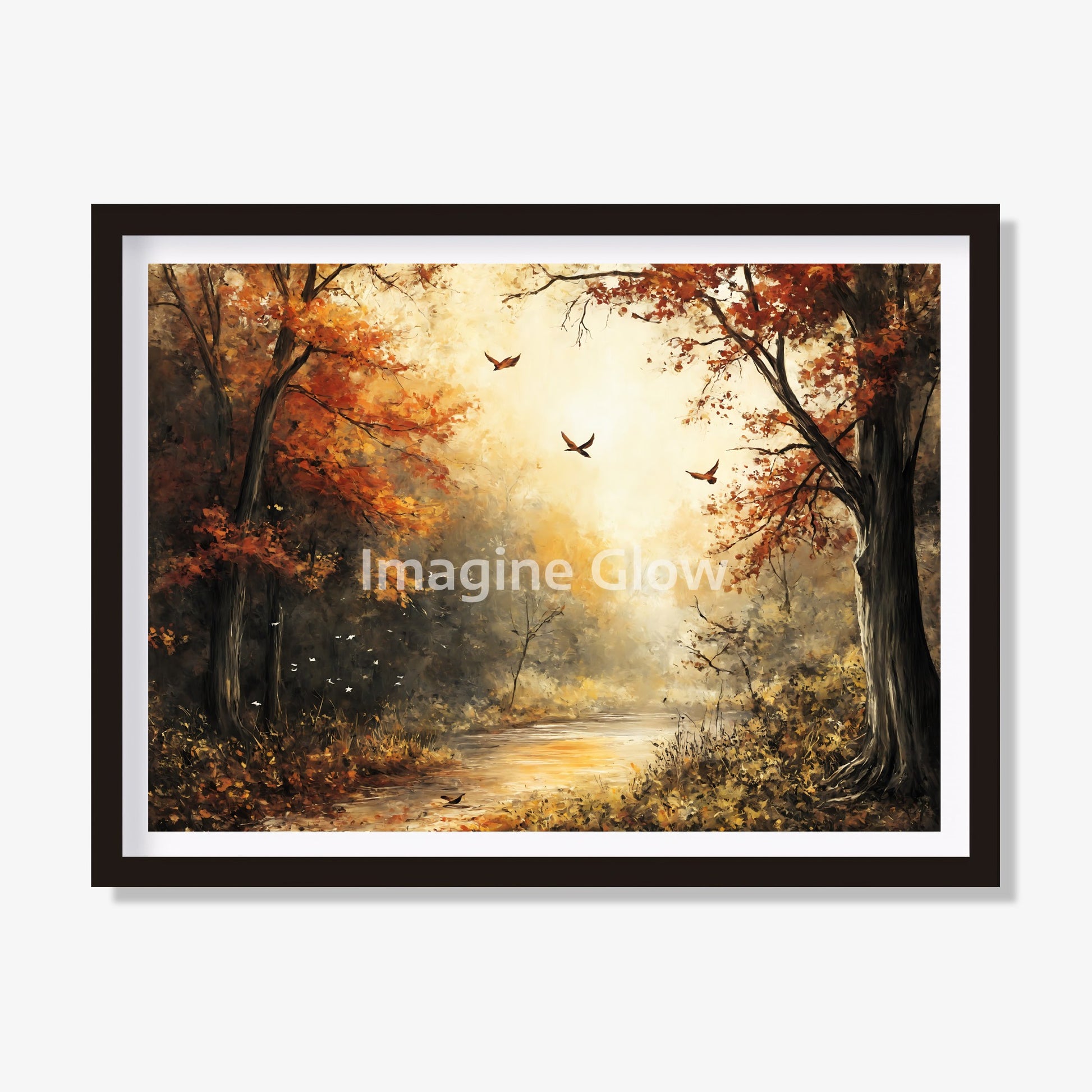 Autumn forest scene art print for cozy home decoration