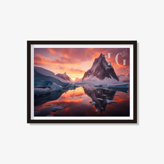 Iceberg at sunset printable wall art with warm tones