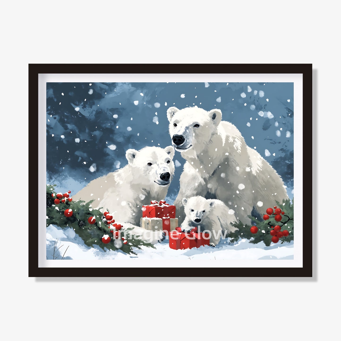 Polar Bear Family Christmas Art Print - Festive Animal Art