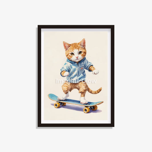 Cute animals performing tricks on skateboards - printable art