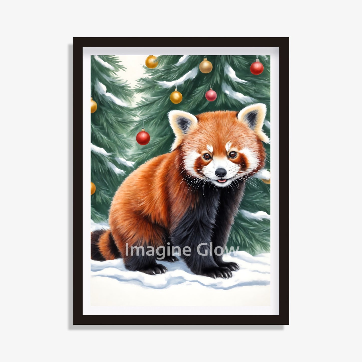 Unique winter animal decor printable with a red panda, perfect for holiday gifting.