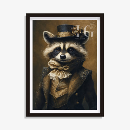 Victorian Raccoon Art - Classic Animal Portrait