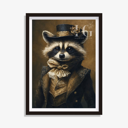 Victorian Raccoon Art - Classic Animal Portrait