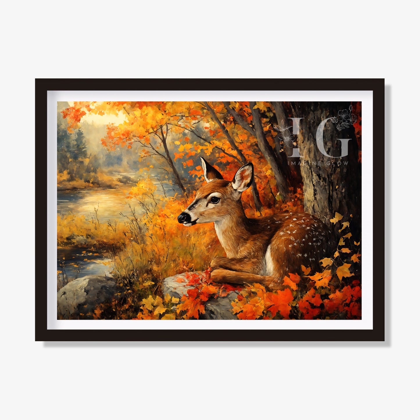 Deer in forest printable showcasing a serene autumn landscape