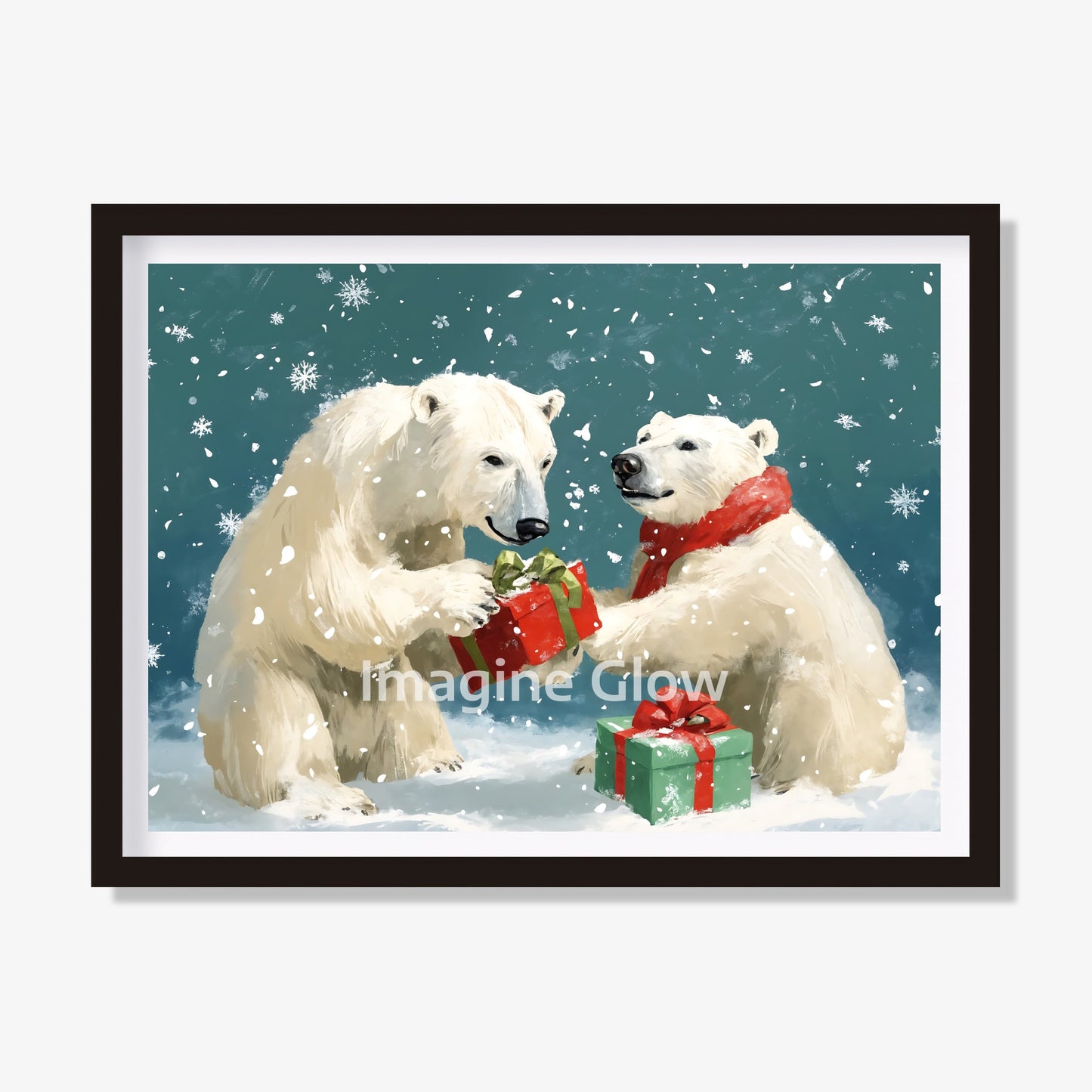 Polar Bear Couple Christmas Art Print - Festive Animal Art