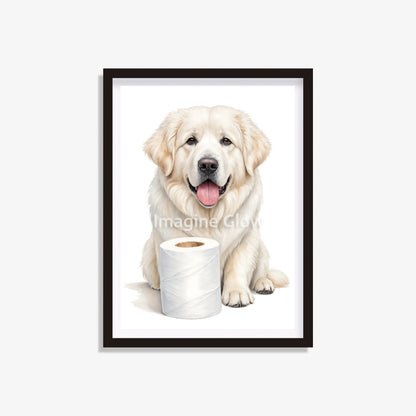 Great Pyrenees dog in toilet printable with a funny dog illustration