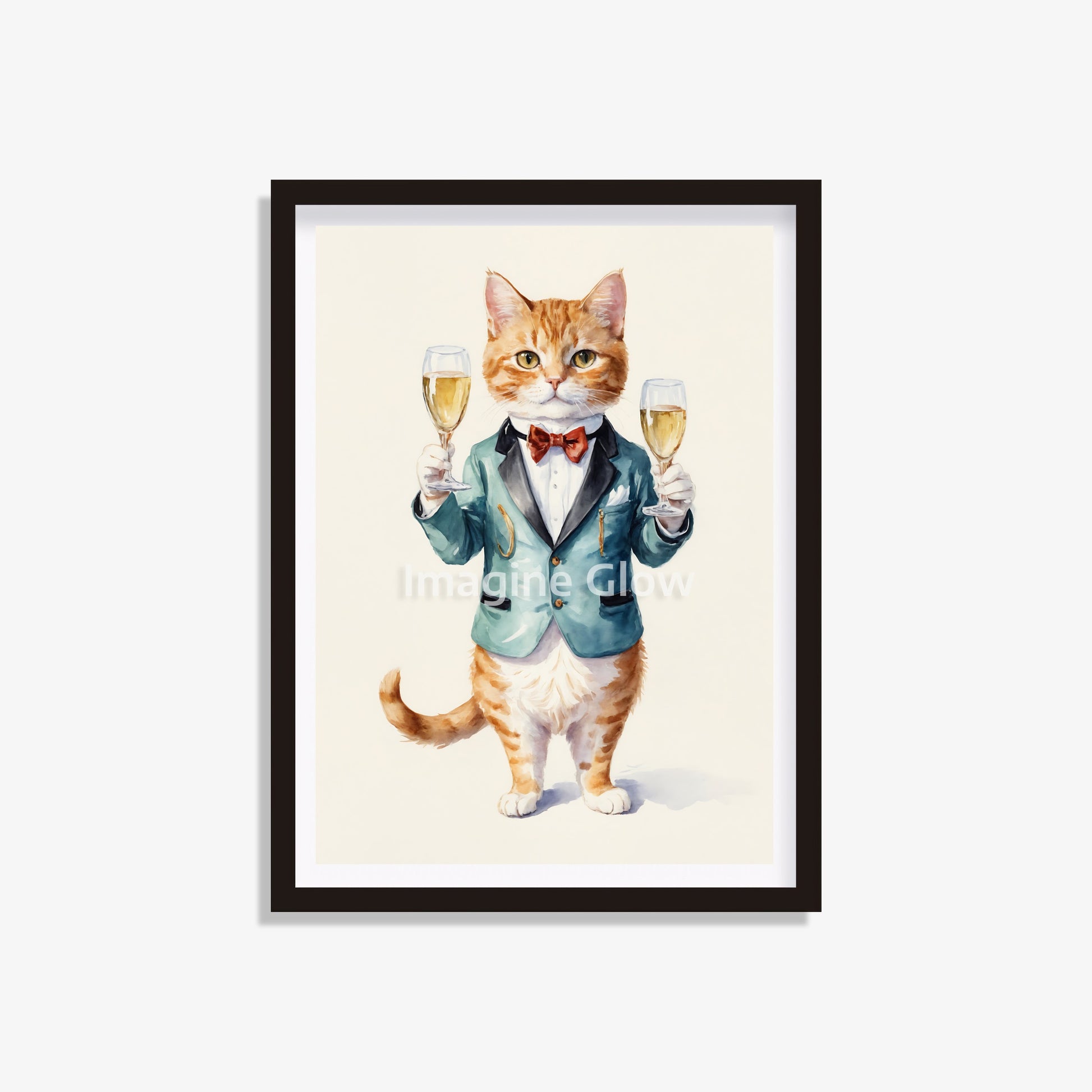 Funny Cat wine art print for humorous animal-themed wall decor.