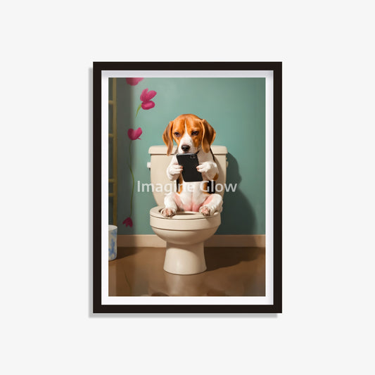 Printable bathroom wall art featuring a Beagle dog in a toilet.