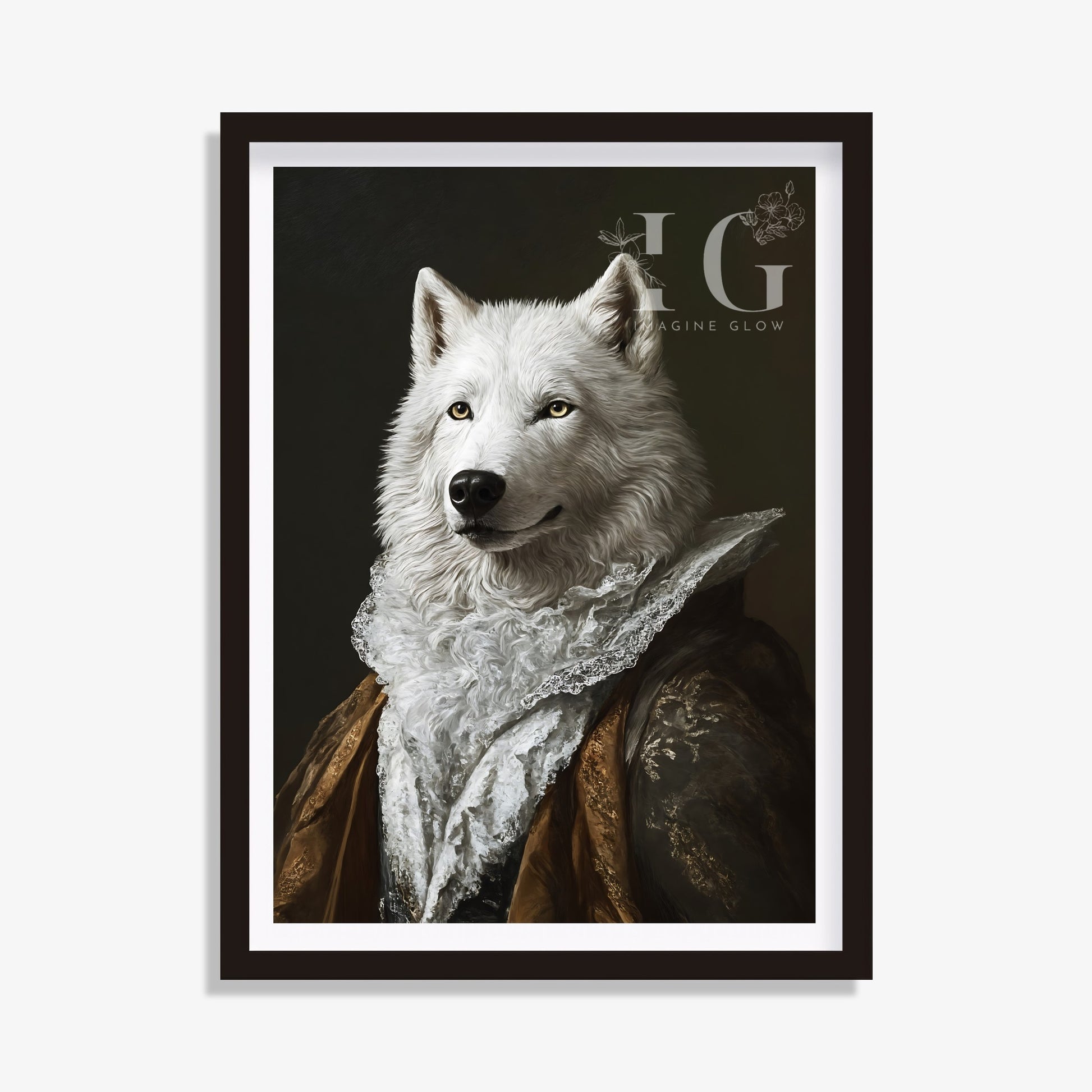 Aristocrat wolf printable art featuring a Victorian-style animal portrait.