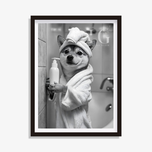 Shiba Inu dog in toilet humorous printable art.
Funny bathroom decor featuring Shiba Inu
