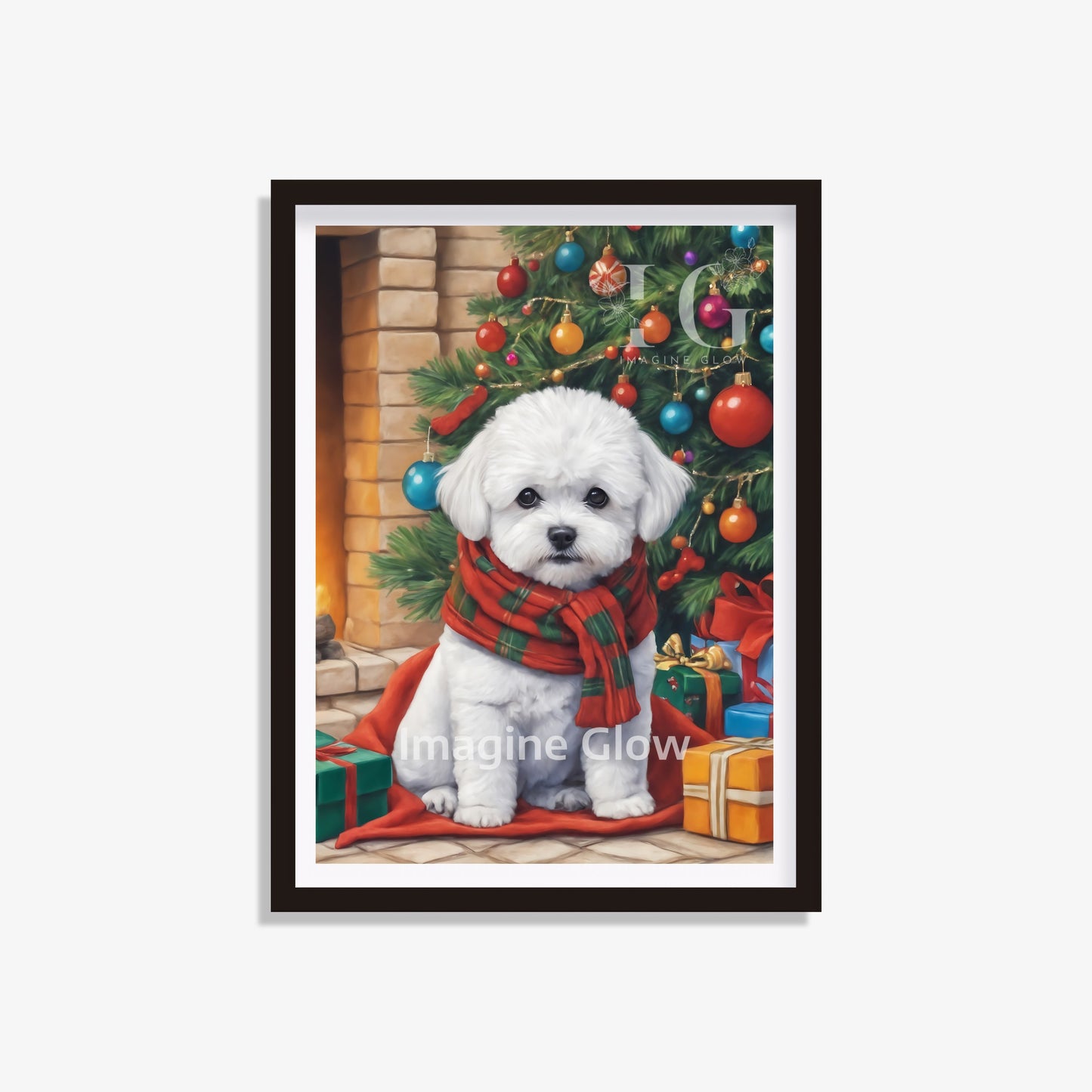 Printable Christmas wall art featuring a Bichon Frise dog.