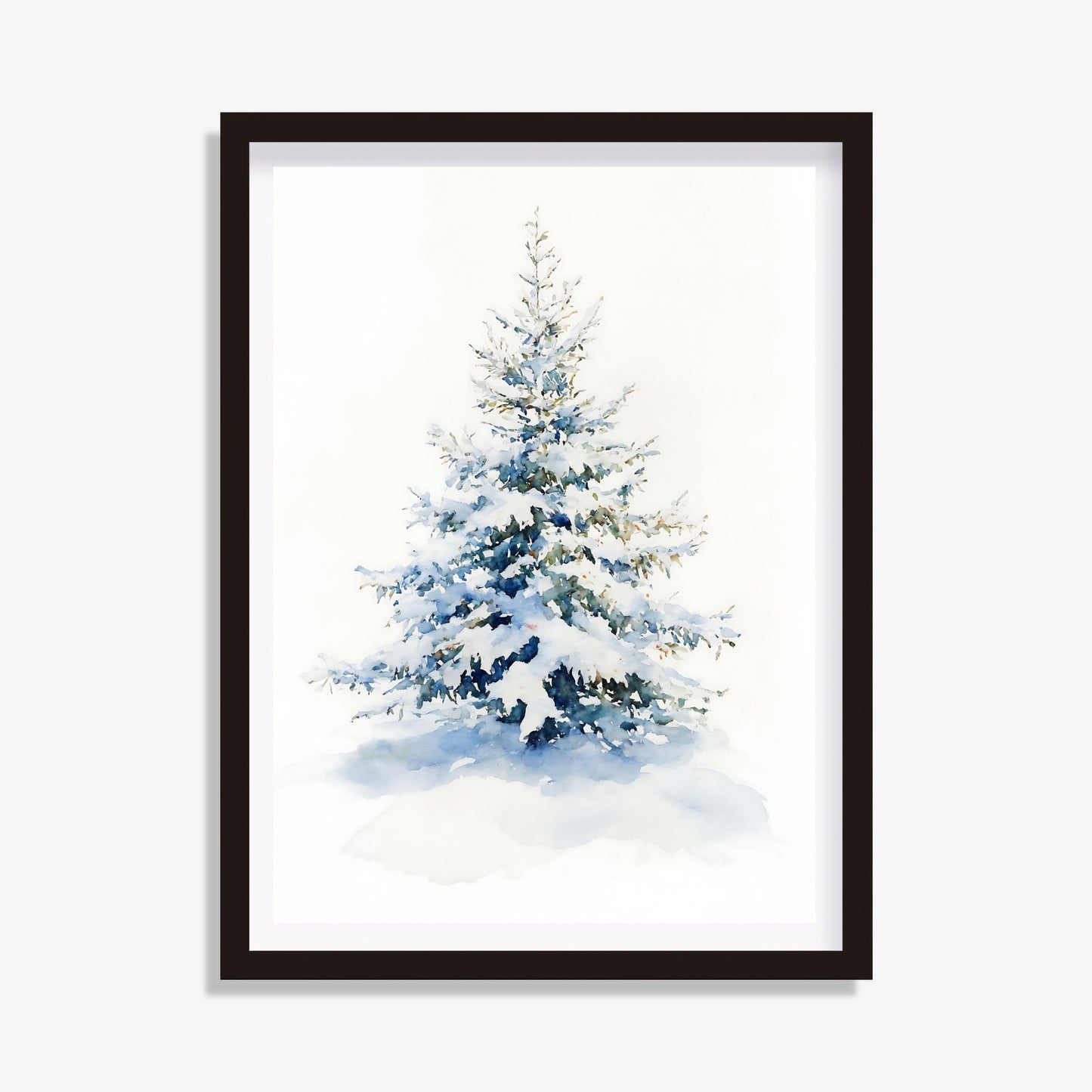 Christmas tree art printable featuring a beautifully illustrated tree in a winter landscape.