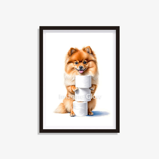 Pomeranian in toilet printable with a humorous design