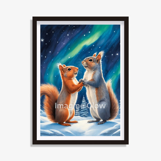 Squirrel Northern Light Aurora Borealis Scenery - Printable Animal Wall Art