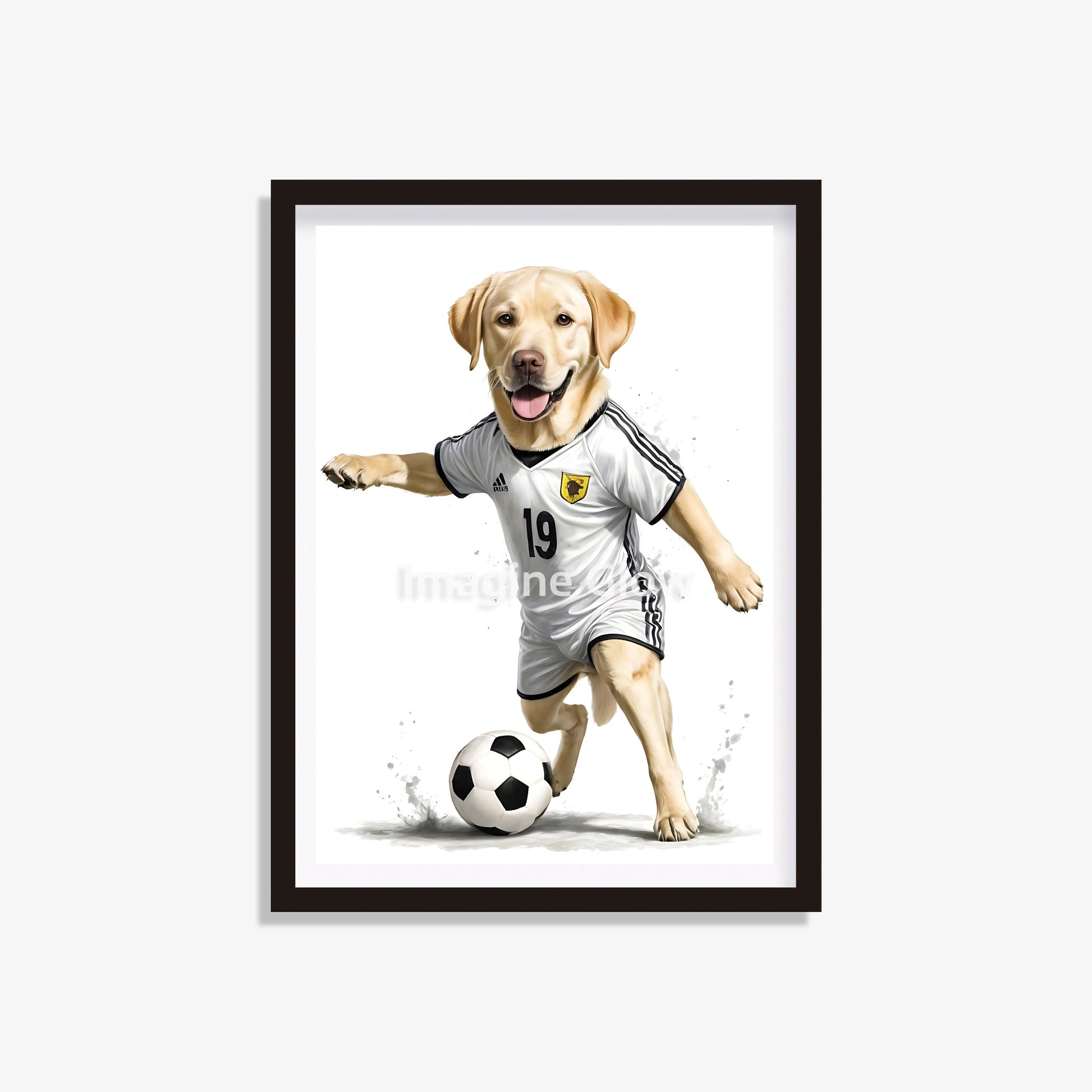 Funny Labrador Retriever dressed for soccer printable art