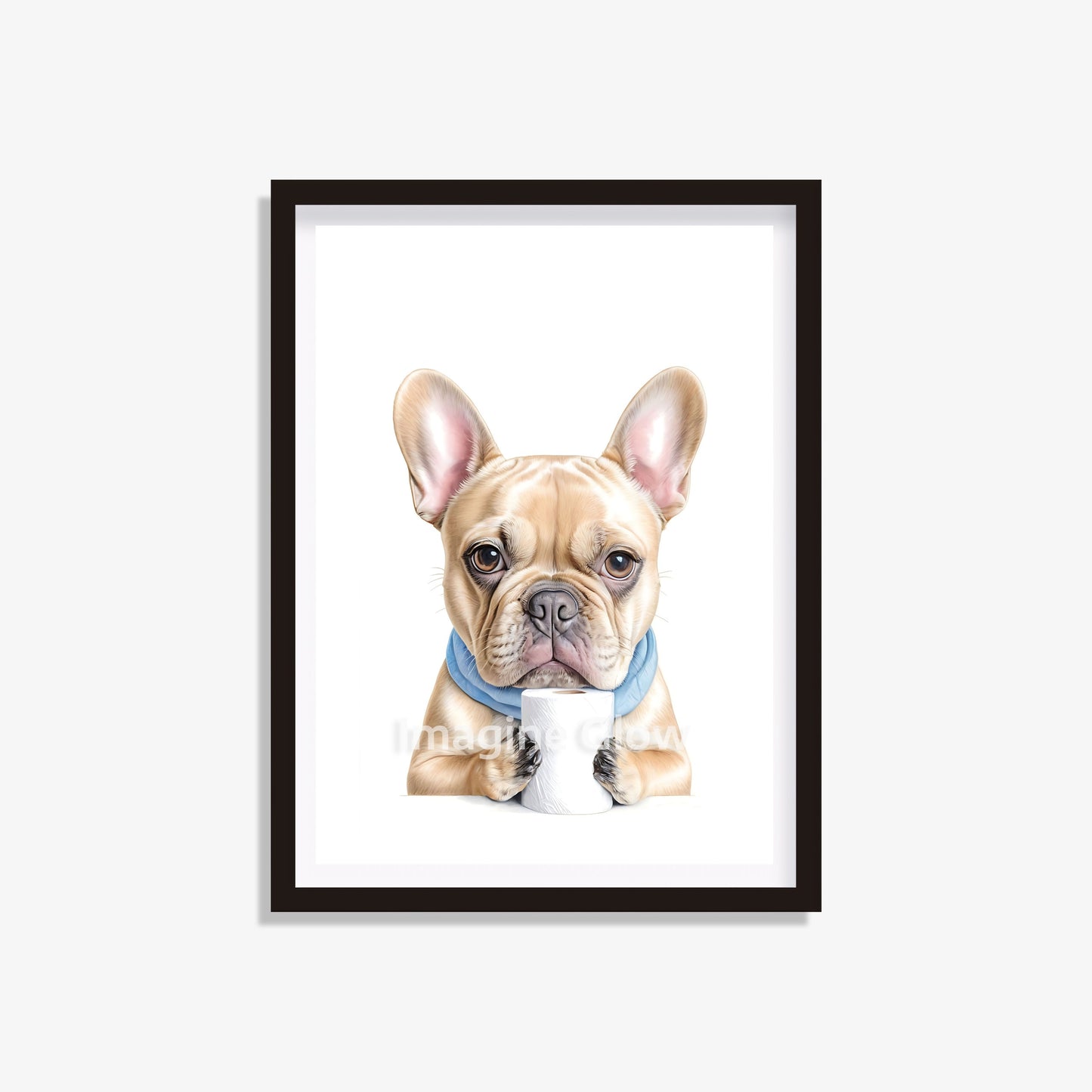 Bulldog in toilet art print, ideal for a playful bathroom decoration.