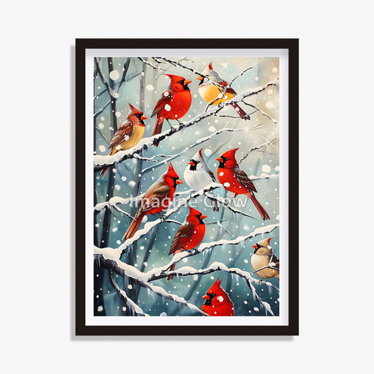 Printable winter art featuring a cardinal, ideal for seasonal animal wall decor.