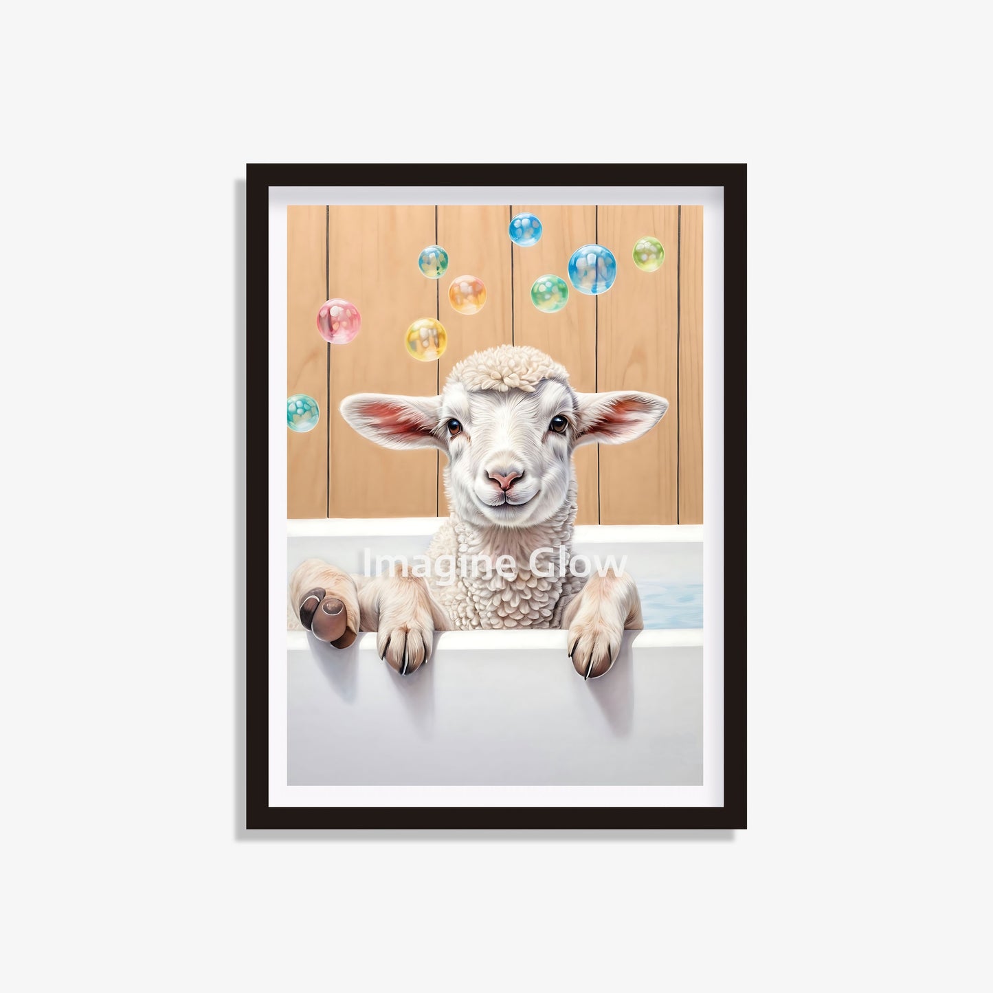 Lamb in the bathtub printable featuring a cute and colorful illustration