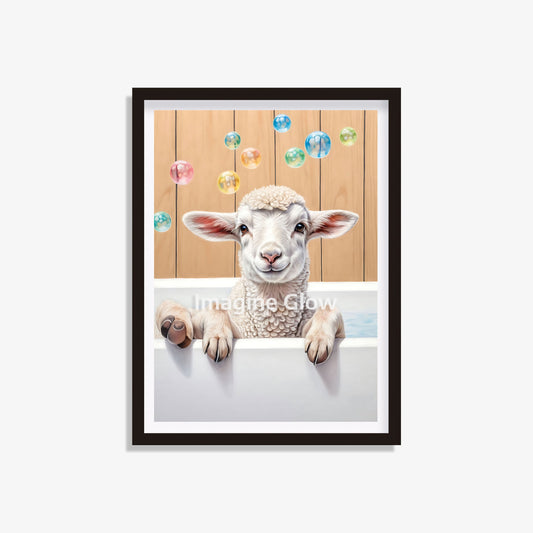 Lamb in the bathtub printable featuring a cute and colorful illustration