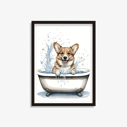 Welsh Corgi dog in bathtub printable featuring a cute design