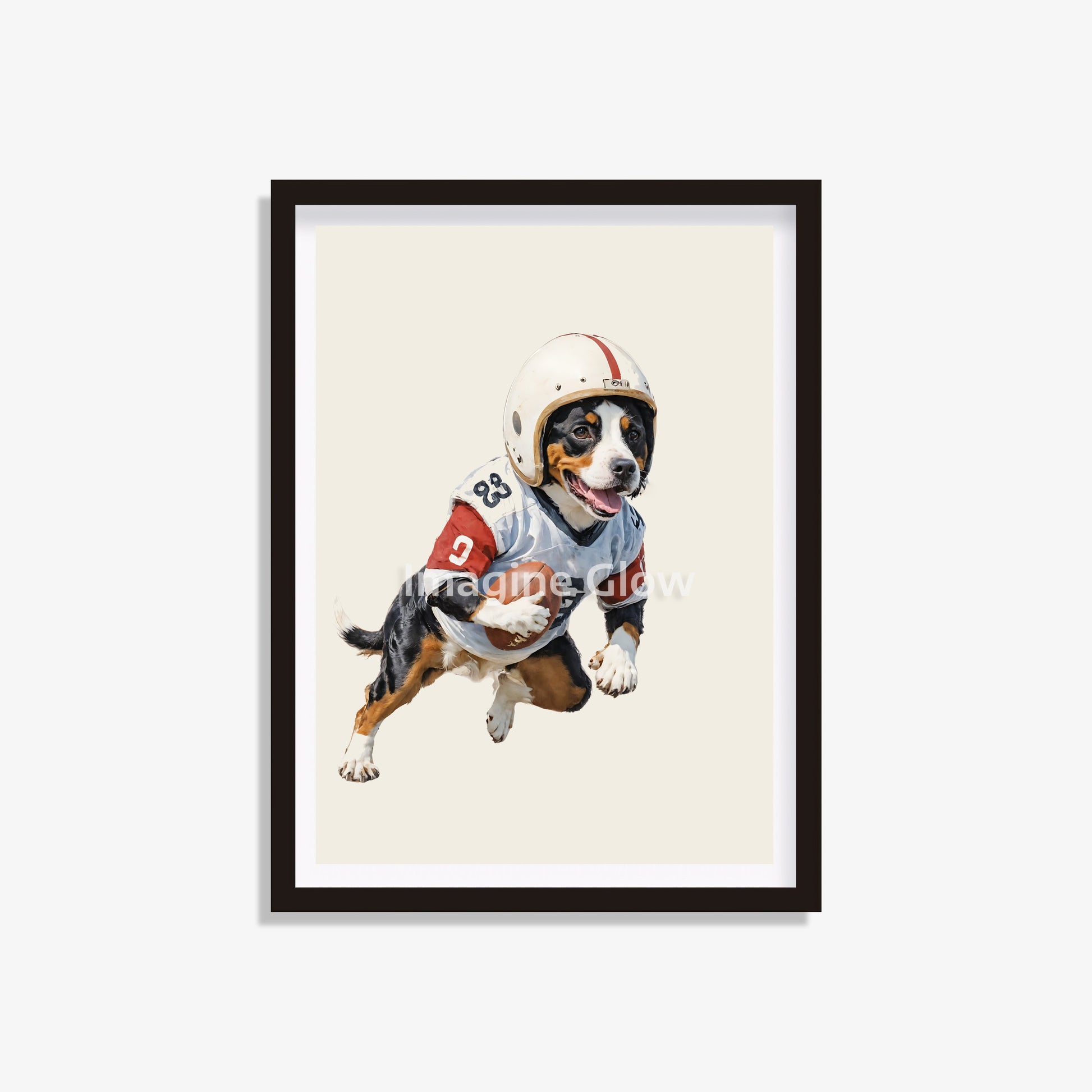 Playful dog football-themed decor for home or office