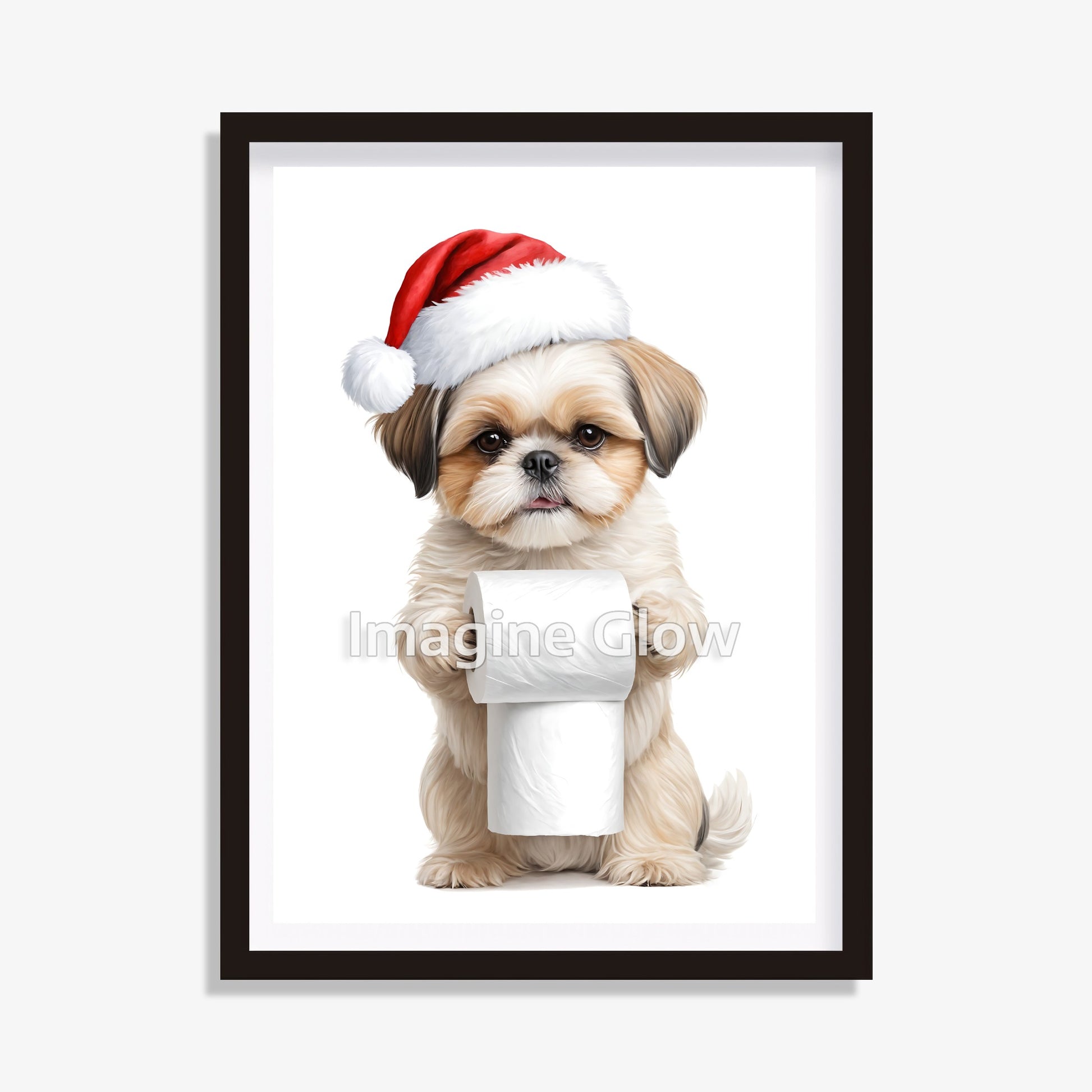 Shih Tzu dog in toilet Christmas printable art for bathroom decor.