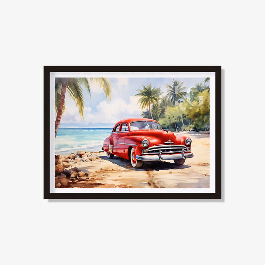 Retro red classic car wall art for garages or man caves