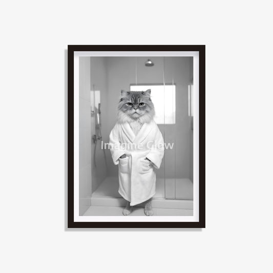 Persian cat in a bathrobe, funny bathroom wall art