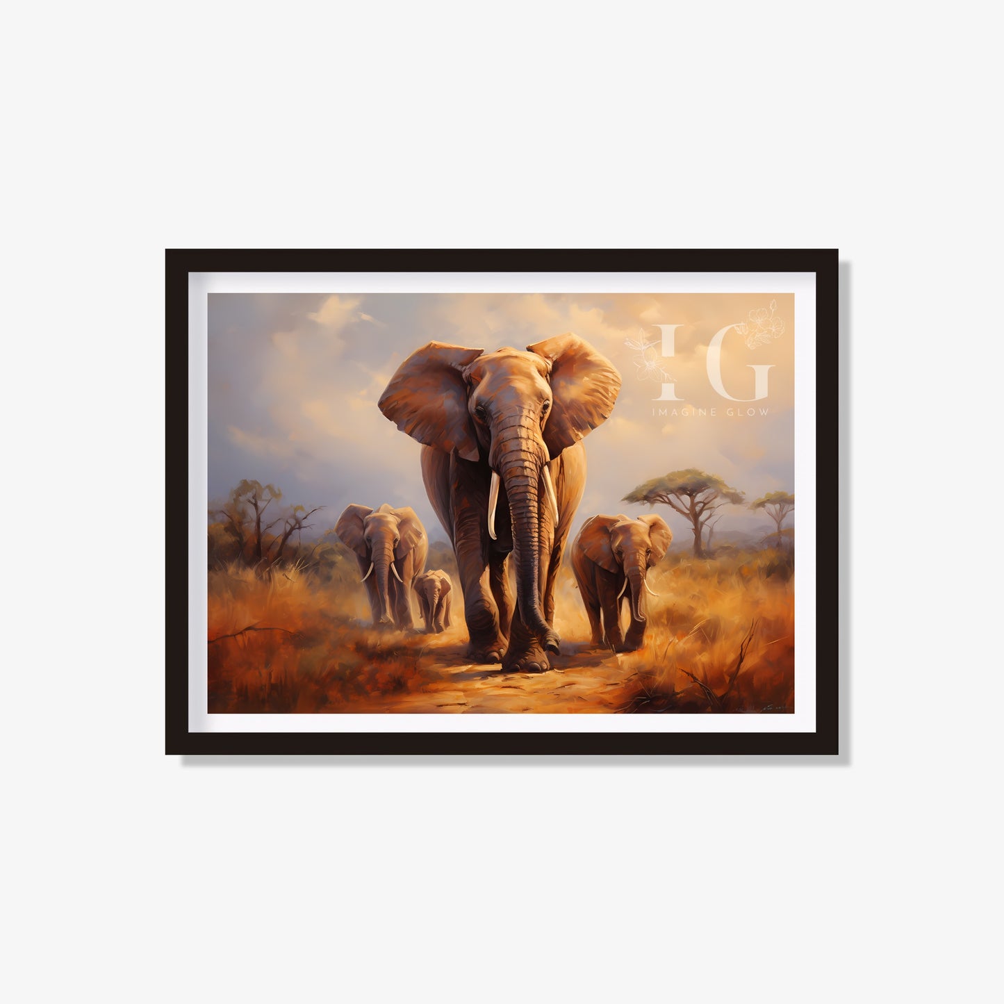 Heartwarming elephant family art print for wildlife decor