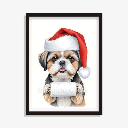 Shih Tzu dog in toilet Christmas printable art for bathroom decor.