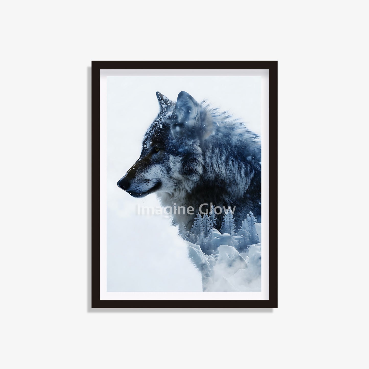 Printable wolf wall art with a stunning double exposure effect