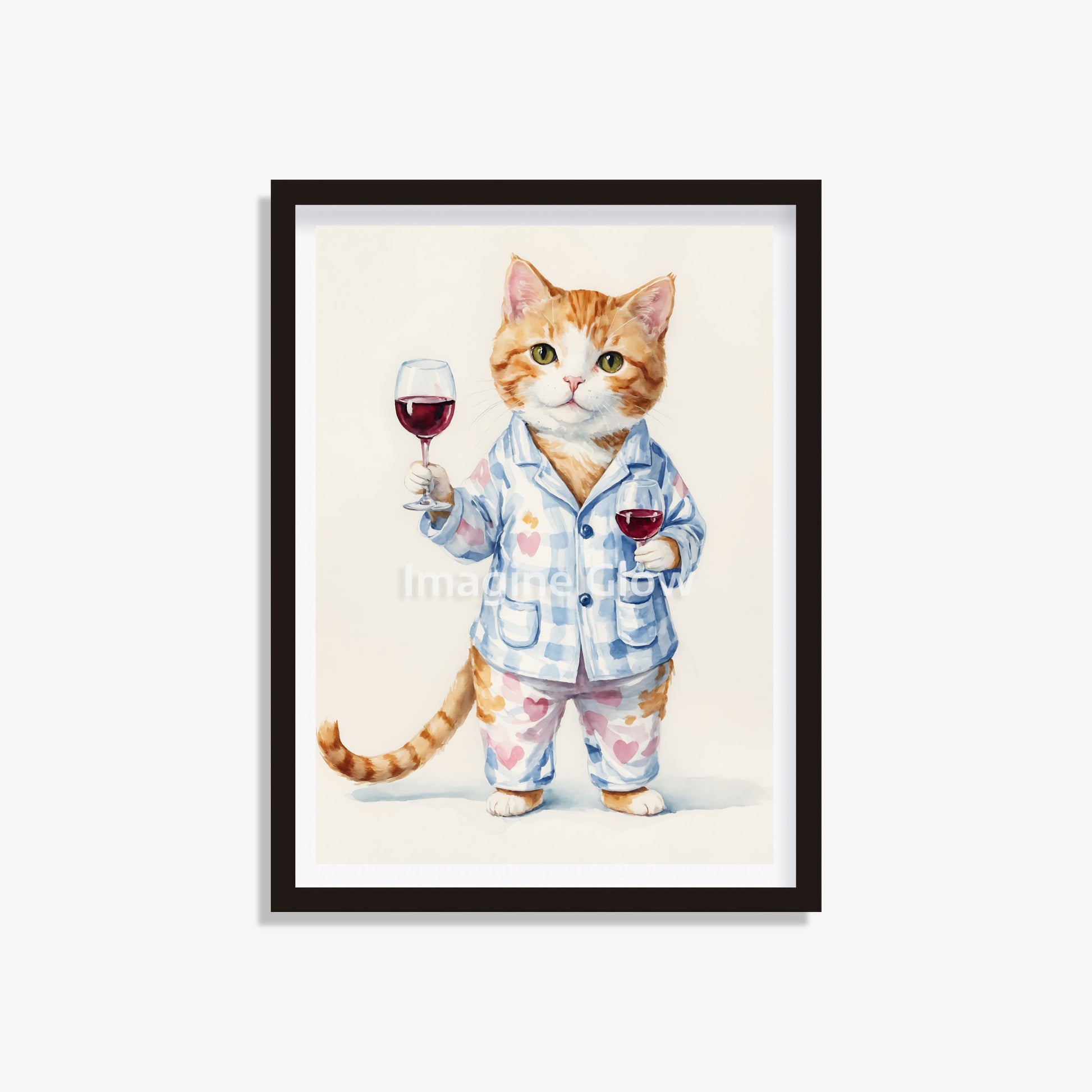 Funny Cat Red Wine art print for amusing animal-themed wall decor.