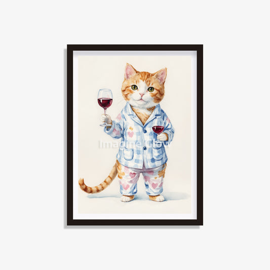 Funny Cat Red Wine art print for amusing animal-themed wall decor.