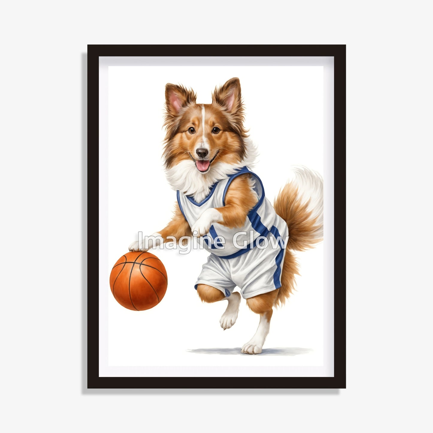 Rough Collie Basketball Art - Shetland Sheepdog Sport Decor