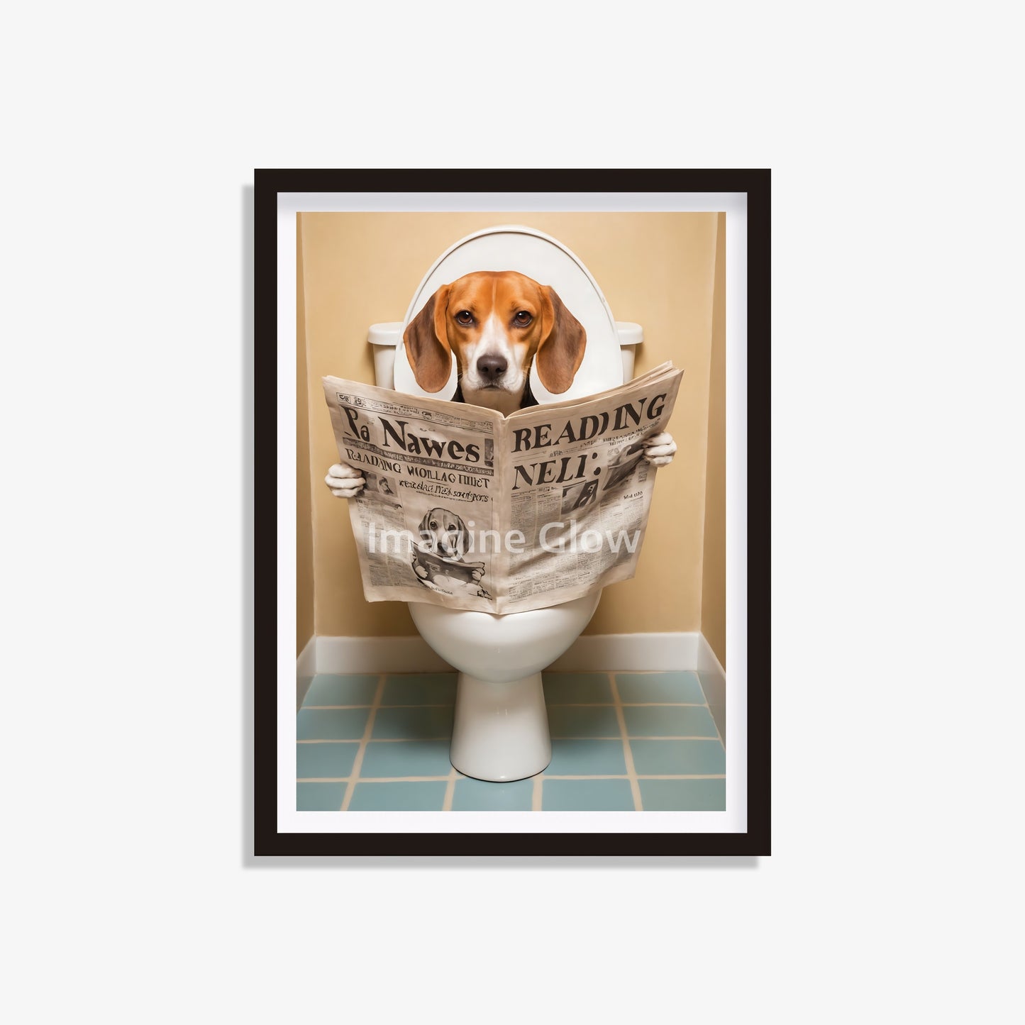 Printable bathroom wall art featuring a Beagle dog in a toilet.