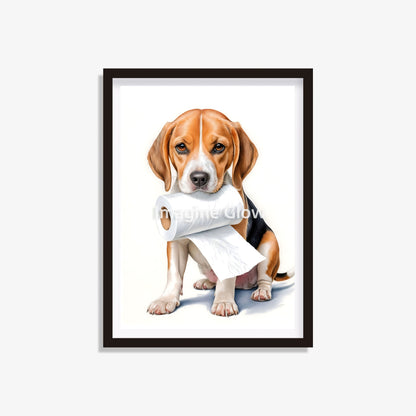 Printable bathroom wall art featuring a Beagle dog in a toilet.