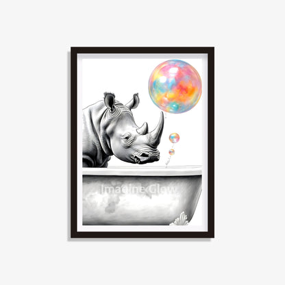 Rhino in the bathtub printable with a quirky, whimsical design