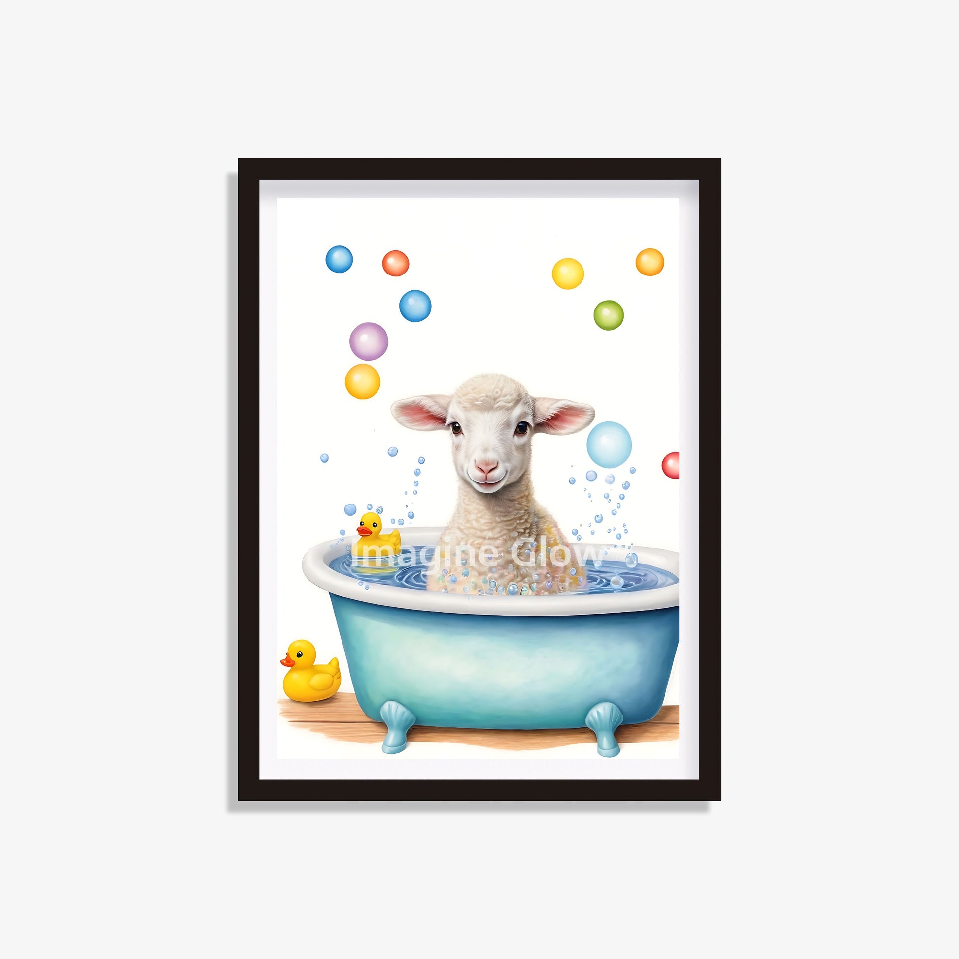 Lamb in the bathtub printable with a cute and whimsical design