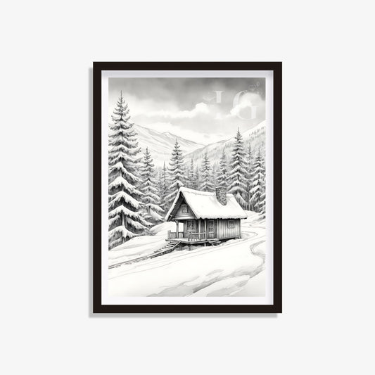 Printable winter cottage art for festive home decor