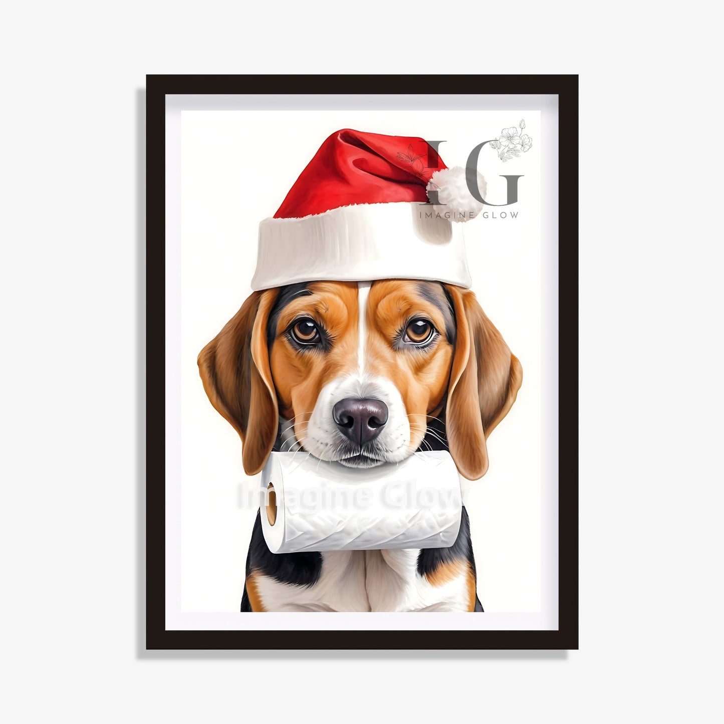 Beagle in toilet Christmas printable art for bathroom decor.