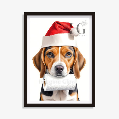 Beagle in toilet Christmas printable art for bathroom decor.