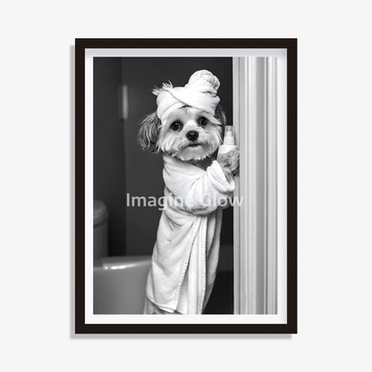 Havanese dog in toilet black and white artwork.
Funny Havanese bathroom decor printable
