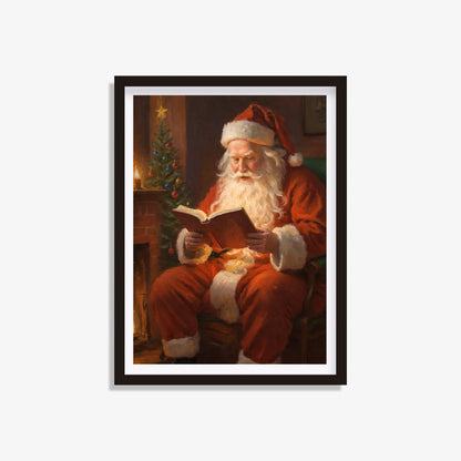 Whimsical Santa Claus in cozy reading scene for holiday decoration