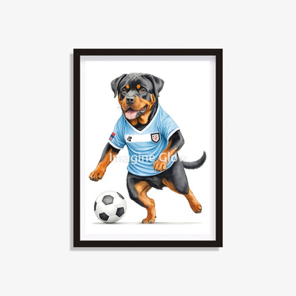 Rottweiler dog ready for the soccer field - printable art