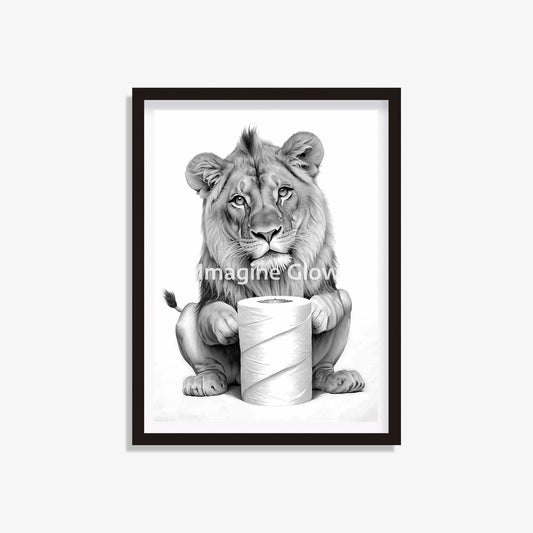 Lion in toilet printable featuring a funny and colorful illustration