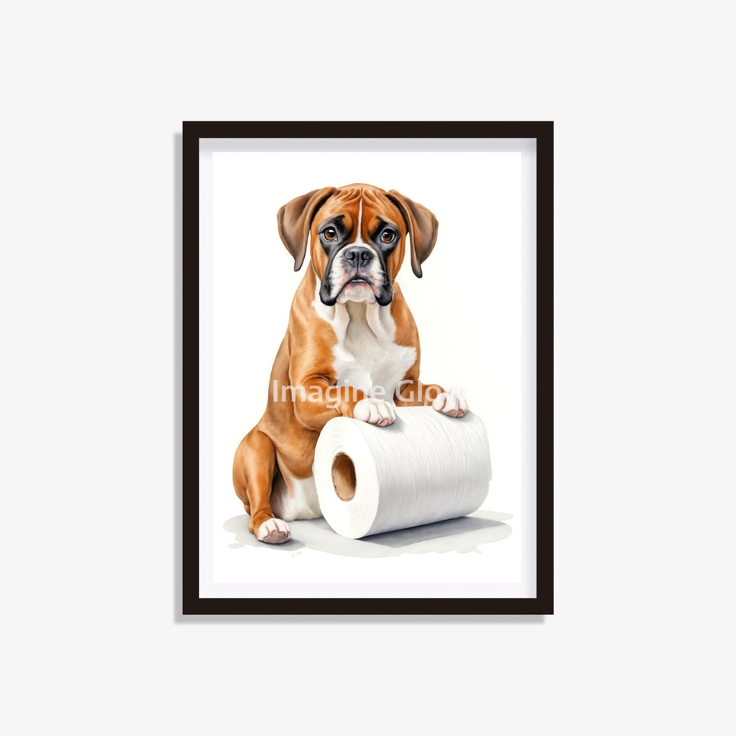 Printable bathroom wall art featuring a Boxer dog in the toilet.