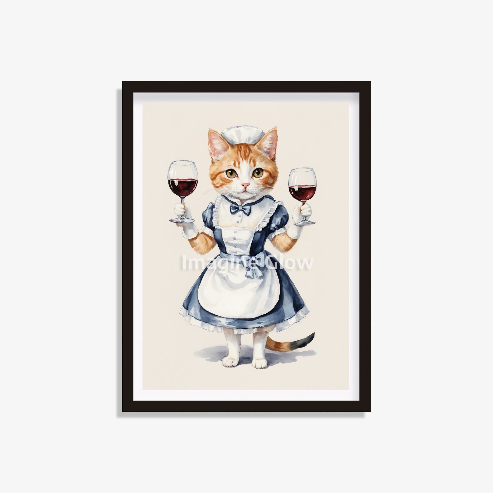 Funny Cat Red Wine art print for humorous animal-themed wall decor.