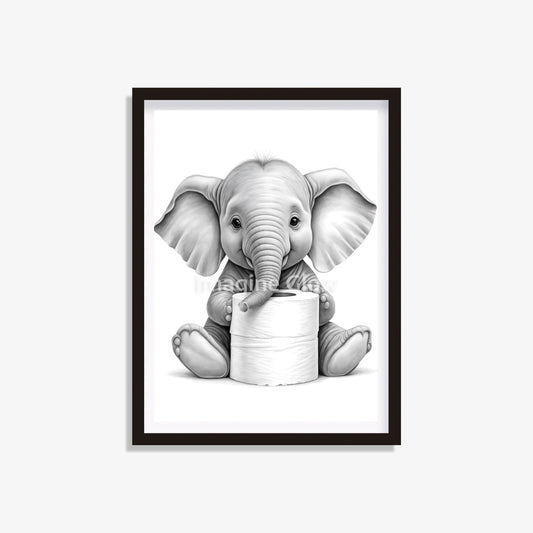 Elephant in toilet printable with a humorous animal illustration