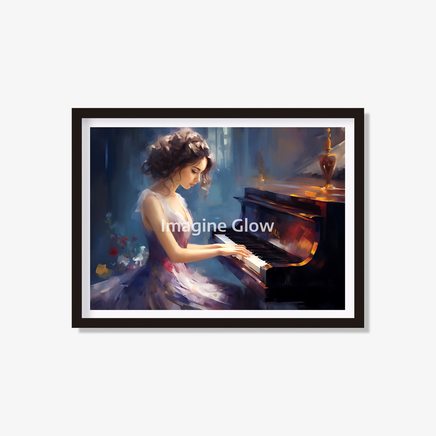 Elegant piano player art print for music-themed decor