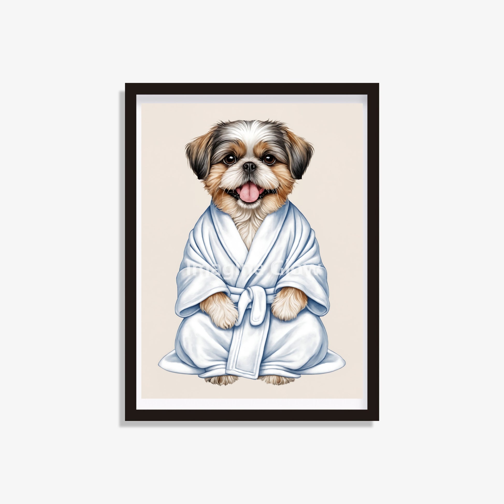 Shih Tzu dog in bathrobe printable featuring a cute and colorful illustration